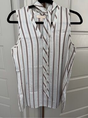 Etcetera Striped Tie-Neck Blouse